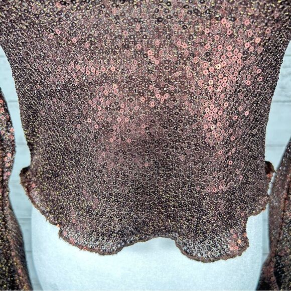 Free People Late Night Disco Glitter Sequin Layering Top Bronze Brown XS NEW - Picture 9 of 11